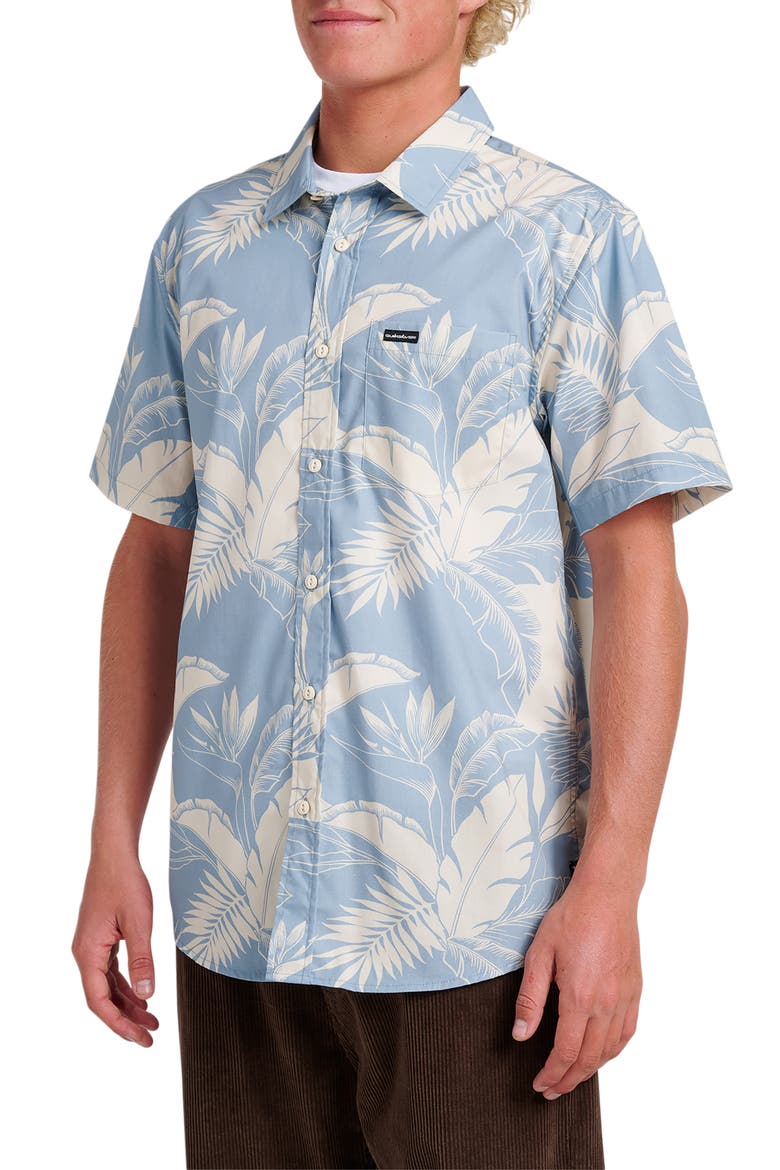 Kahnu Classic Fit Leaf Print Short Sleeve Button-Up Shirt, Alternate, color, ASHLEY BLUE