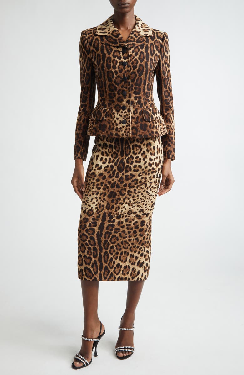 Dolce&Gabbana Leopard Print Stretch Silk Charmeuse Pencil Skirt, Alternate, color, Leo New