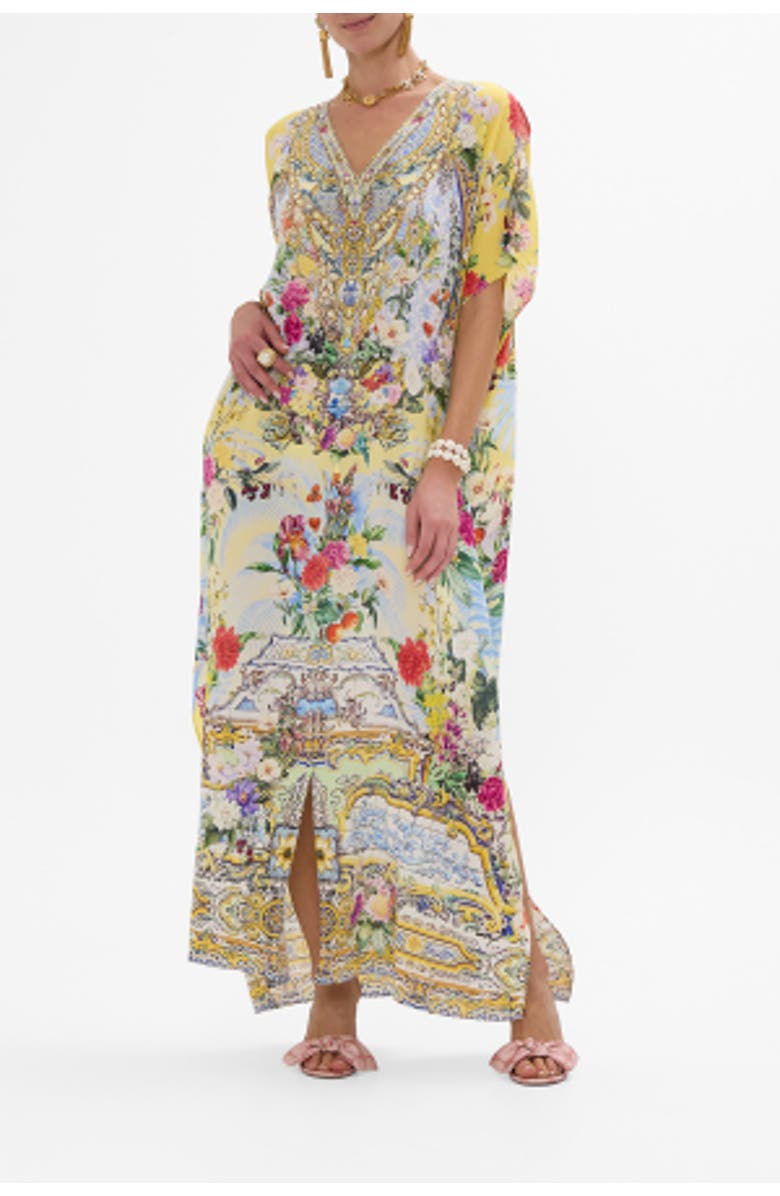 Camilla Slim Fit Kaftan With Split Flor Fantastica, Alternate, color, 