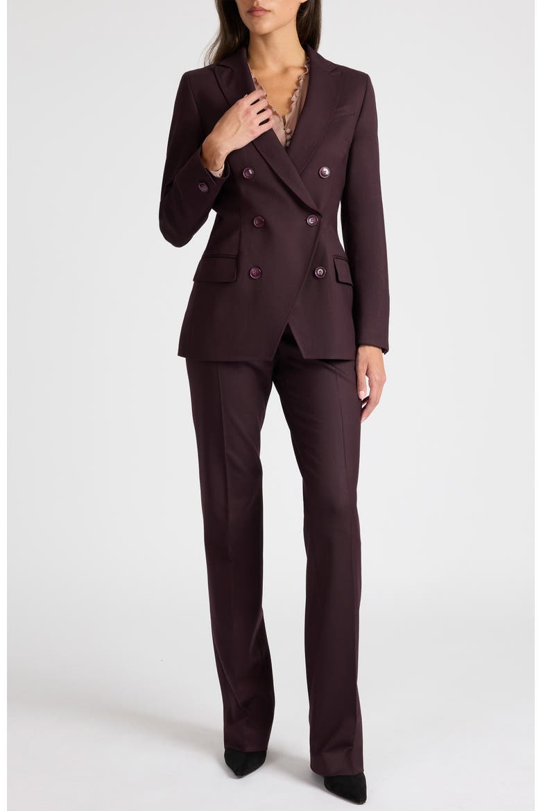 Paco Double-Breasted Six-Button Jacket in Wool Stretch, Alternate, color, RAISIN