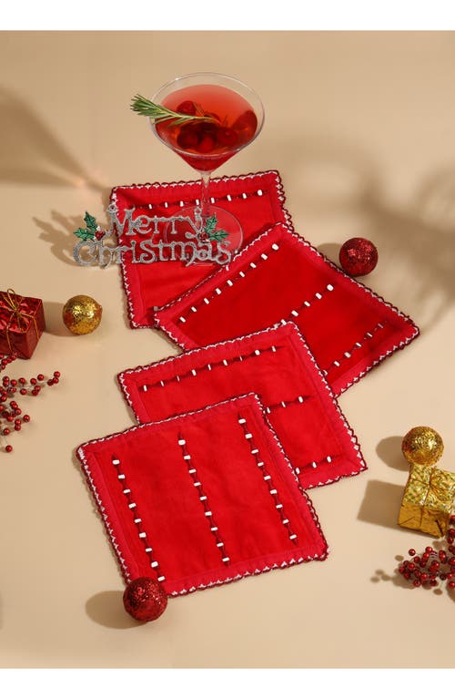 Tiramisu Embroidered Set Of 4 Cocktail Napkins In Red