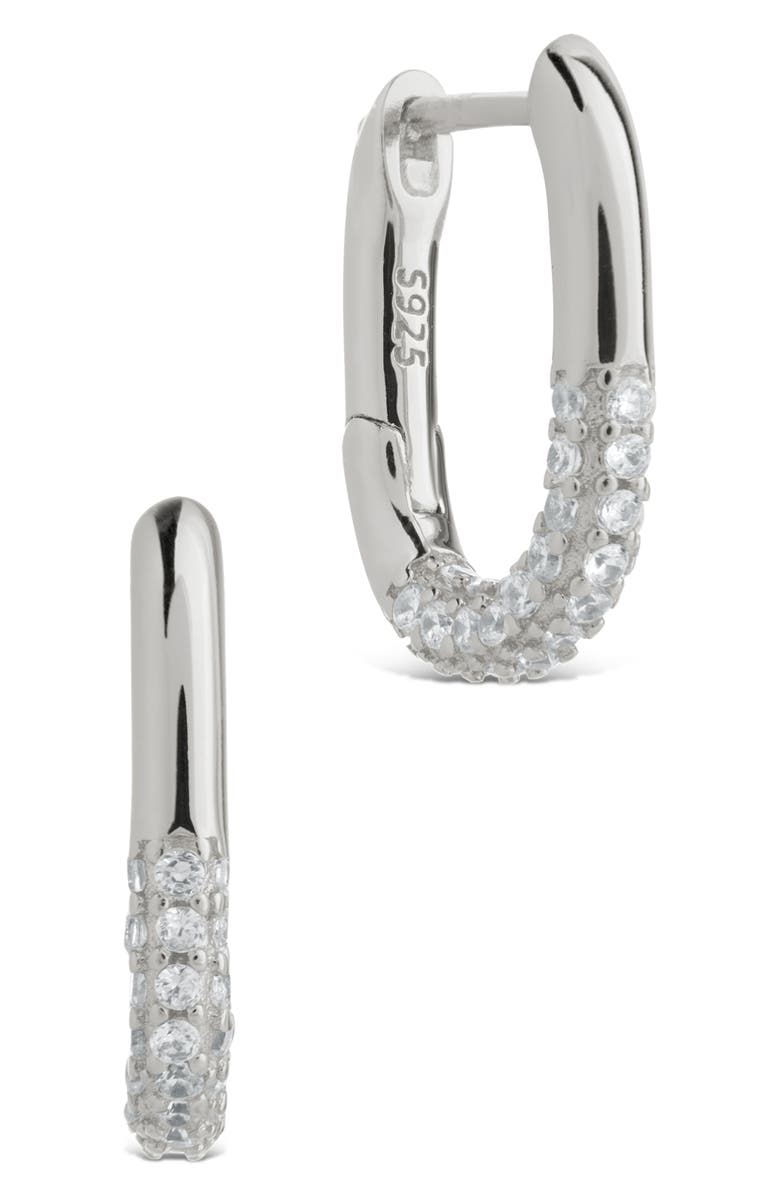Sterling Forever Elke Shimmer Cubic Zirconia Huggie Hoop Earrings, Main, color, Silver