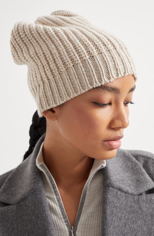Brunello Cucinelli Cashmere And Silk Beanie In Beige