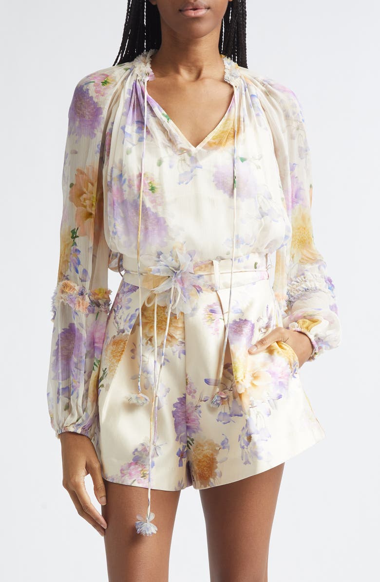 Zimmermann Luna Ruffle Billow Chiffon Top, Main, color, Cream Dahlia