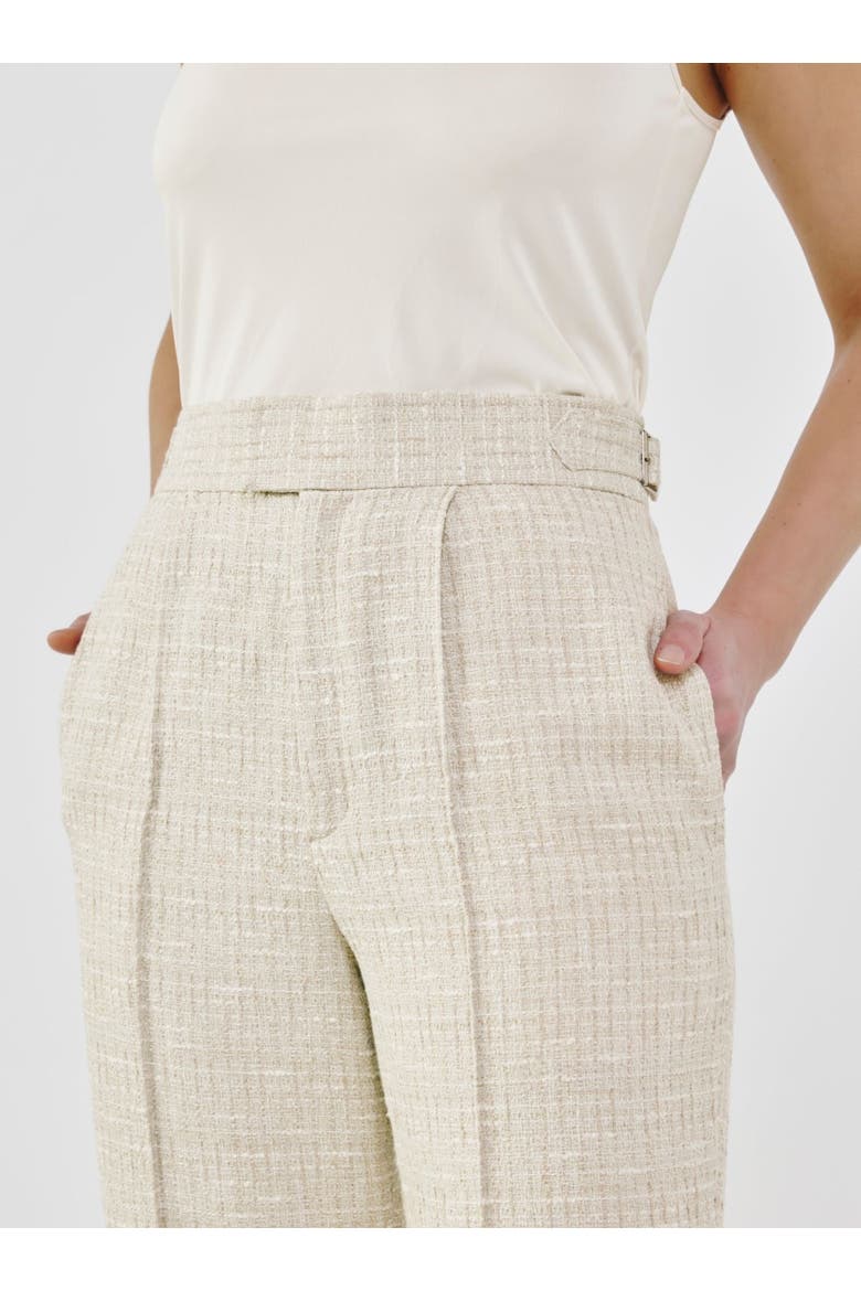 Fancy Tweed High-Waist Tailored Pants, Alternate, color, Cream