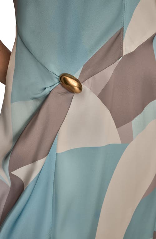 Donna Karan New York Floral Cap Sleeve Fit & Flare Midi Dress In Blue