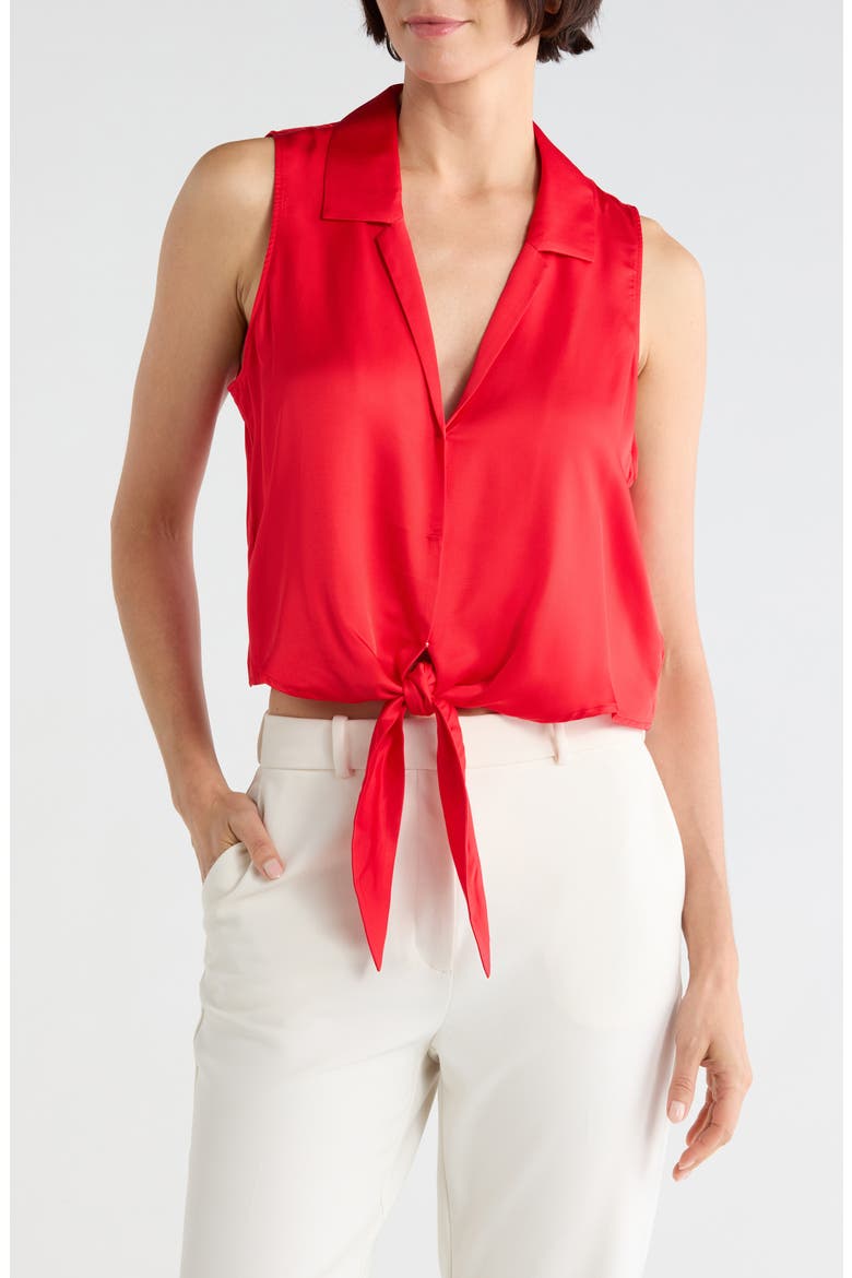 Amos Tie-Front Sleeveless Blouse, Main, color, HIGH RISK RED