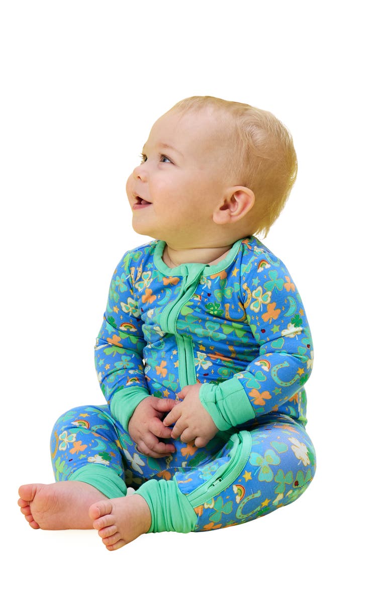 RuggedButts Lucky Day Fitted Convertible One-Piece Pajamas, Alternate, color, Blue