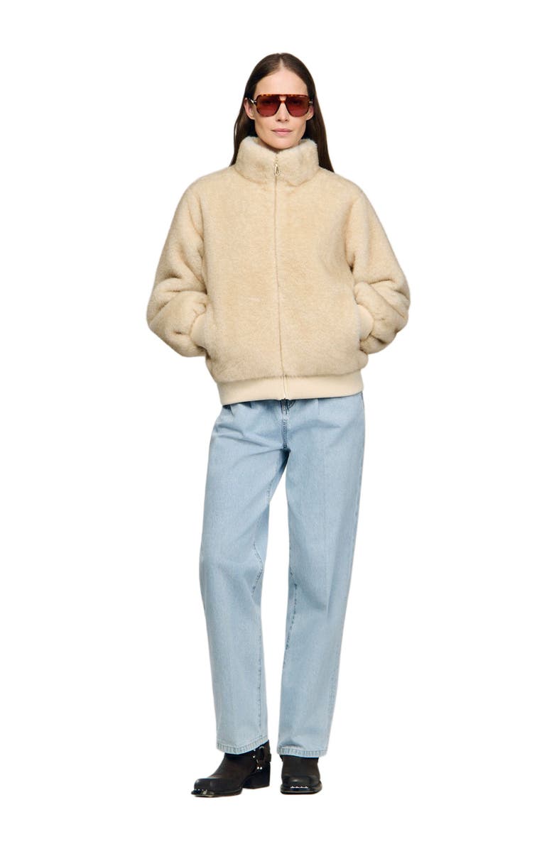 SANDRO Faux fur jacket, Alternate, color, Beige