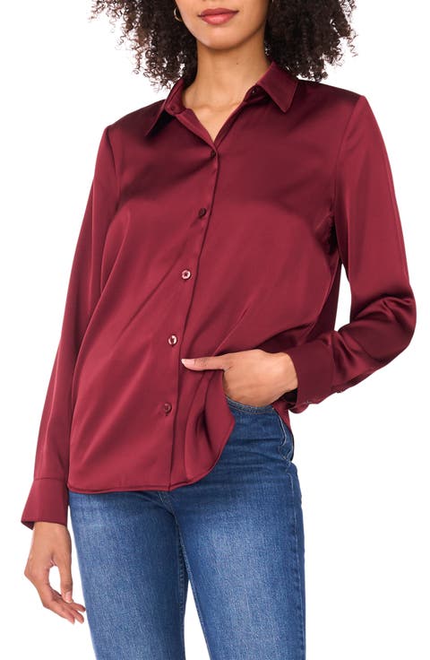 Satin Long Sleeve Button-Up Shirt