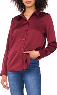 Vince Camuto Satin Long Sleeve Button-Up Shirt