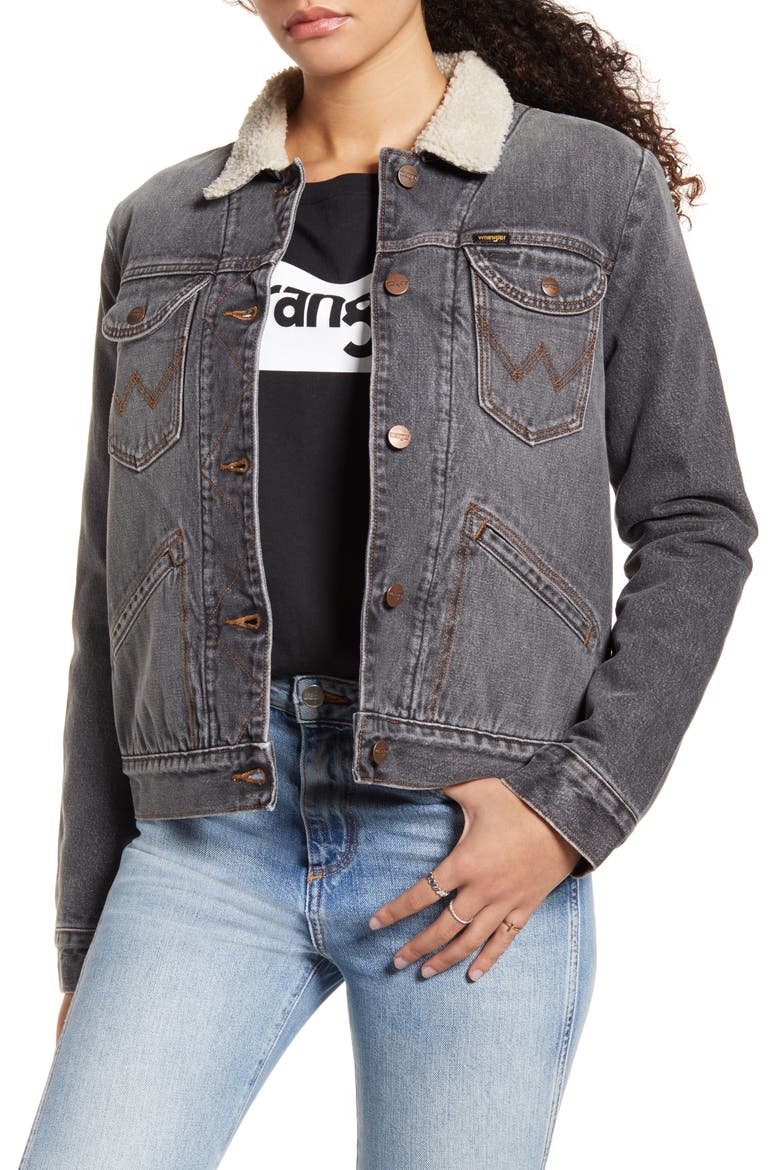 ICONS™ 124WJ Faux Shearling Lined Denim Jacket, Main, color, BLACK - 2 YEAR