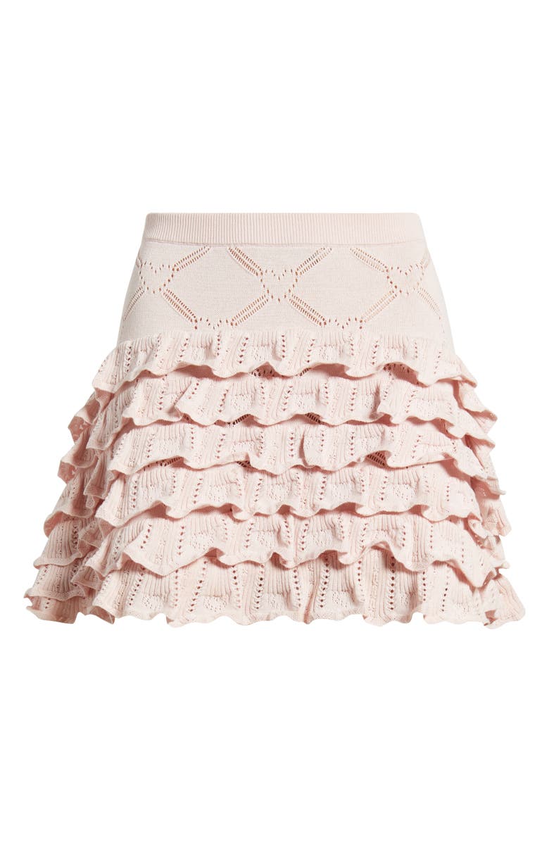 LoveShackFancy Kalliope Pointelle Ruffle Miniskirt, Alternate, color, Velour Pink