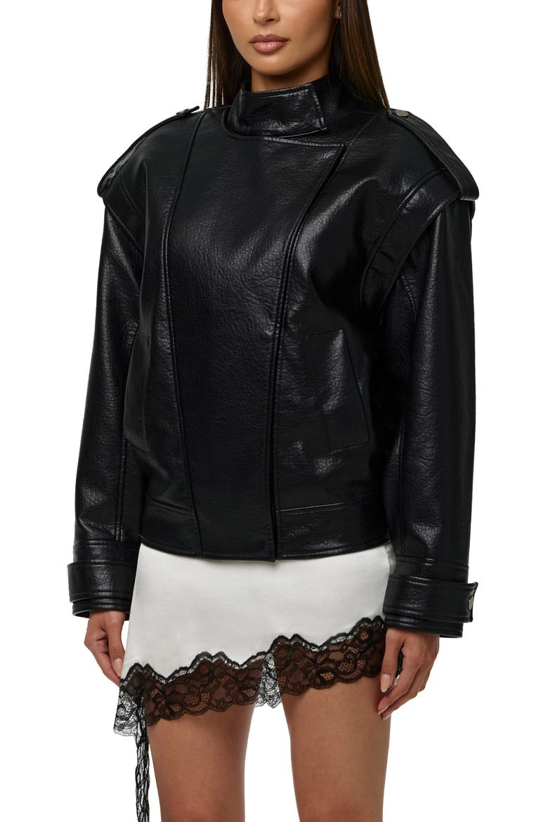 Faux Leather Bomber Jacket, Alternate, color, BLACK