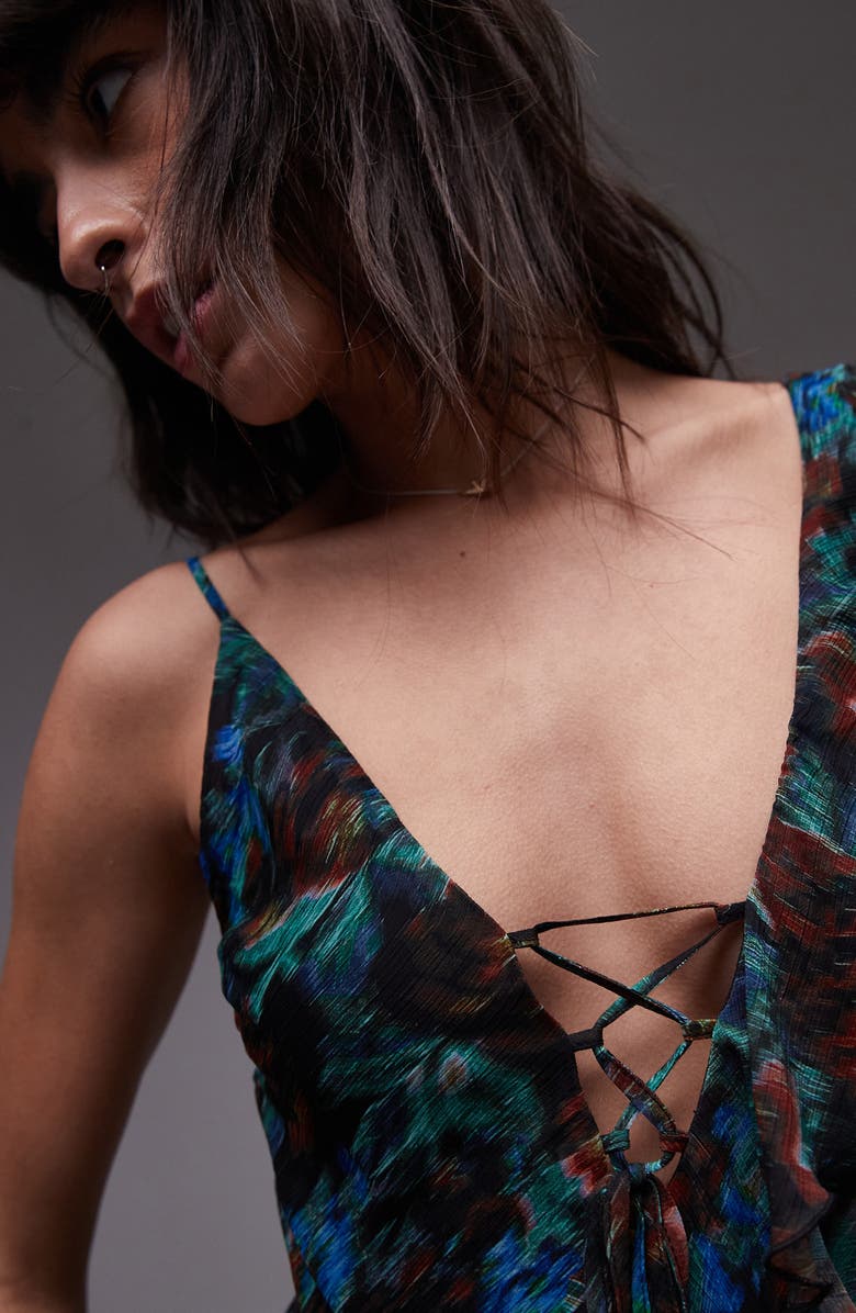 Topshop Lace-Up Ruffle Frill Maxi Dress, Alternate, color, 