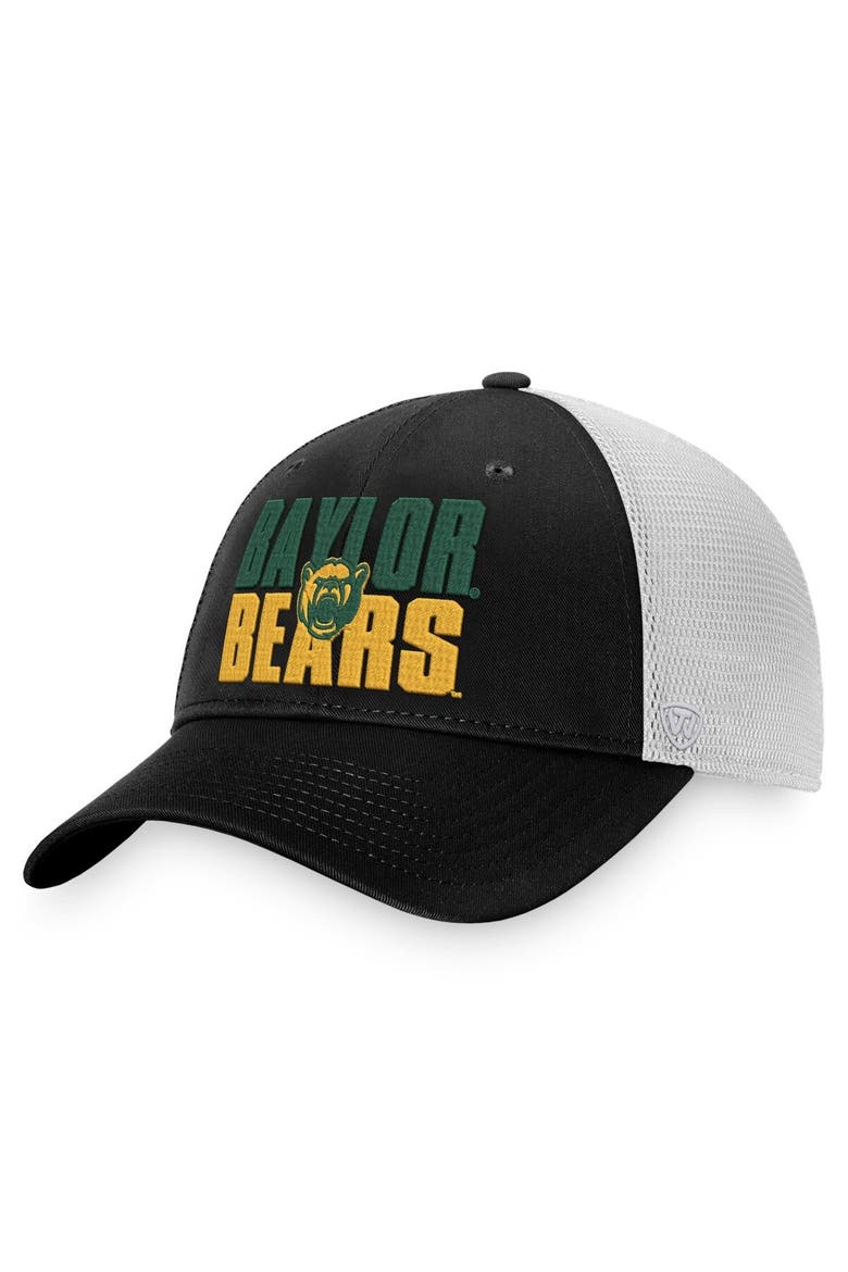 Men's Top of the World Black/White Baylor Bears Stockpile Trucker Snapback Hat, Main, color, Black
