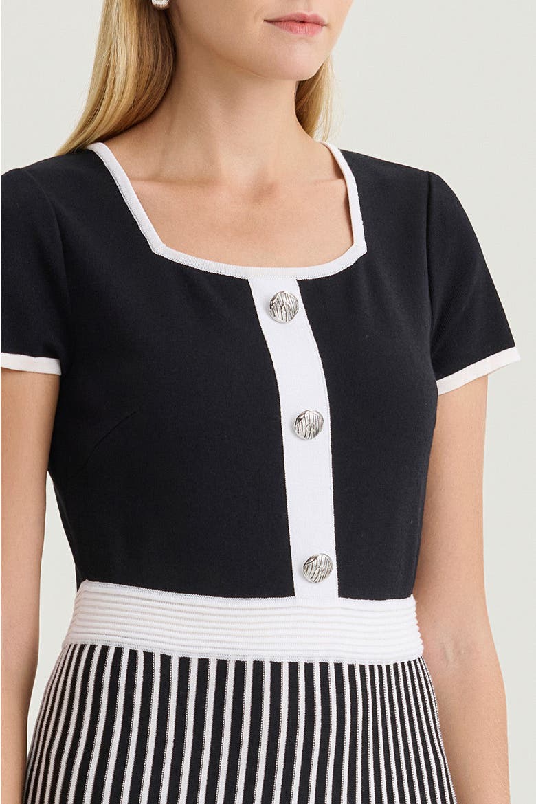 Fit-N-Flare Knee Length Soft Knit Dress, Alternate, color, Black/White