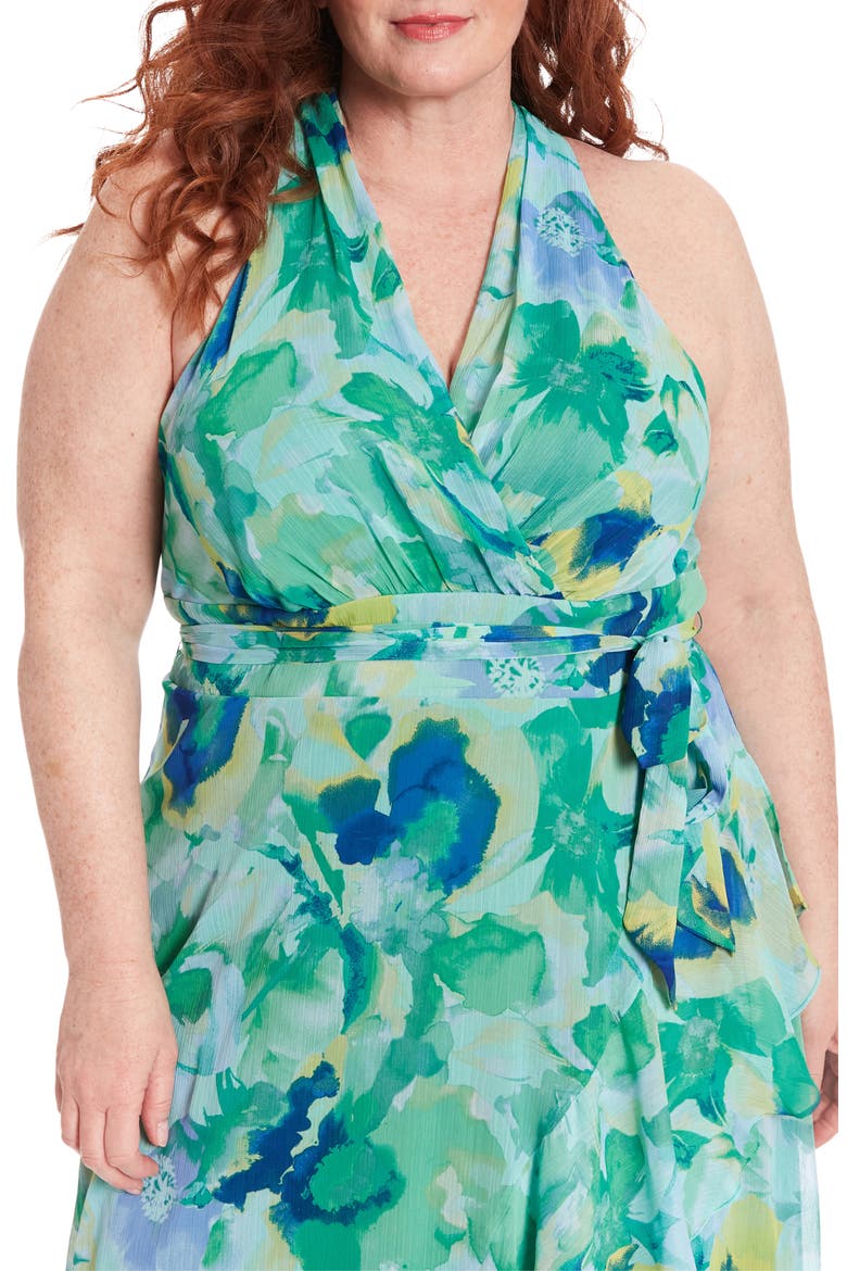 Floral Sleeveless Chiffon Maxi Dress, Alternate, color, PERI GREEN