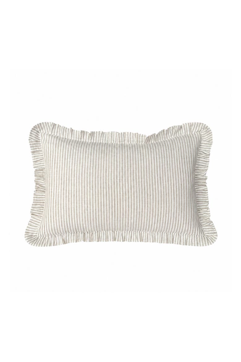Kennedy | Cream Ivory Pleated Ruffle Linen Stripe Pillow Cover, Alternate, color, Cream