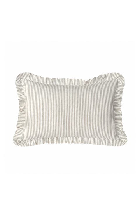 Kennedy | Cream Ivory Pleated Ruffle Linen Stripe Pillow Cover