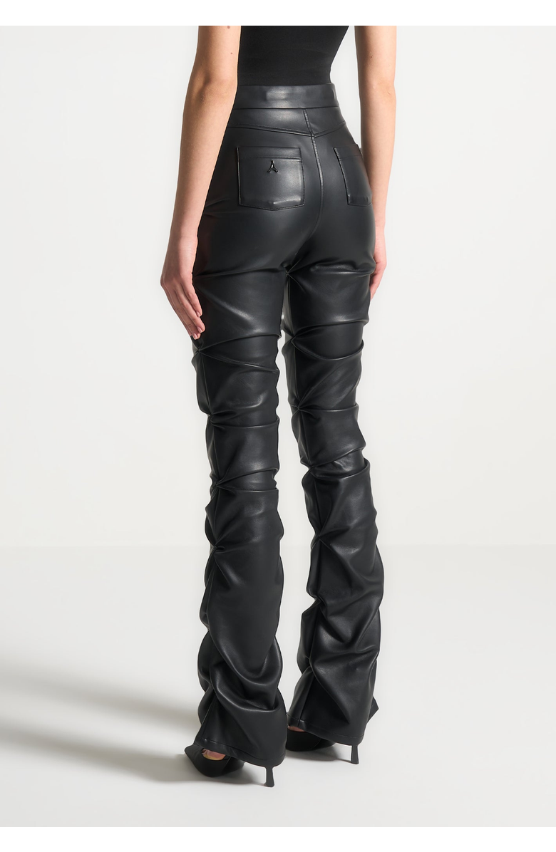 Manière De Voir Caroline Tacked Leather Flared Trousers, Alternate, color, Black