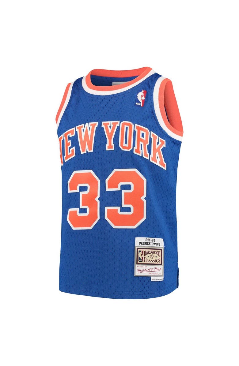 Mitchell & Ness Youth Mitchell & Ness Patrick Ewing Blue New York Knicks Hardwood Classics Swingman Throwback Jersey, Alternate, color, 
