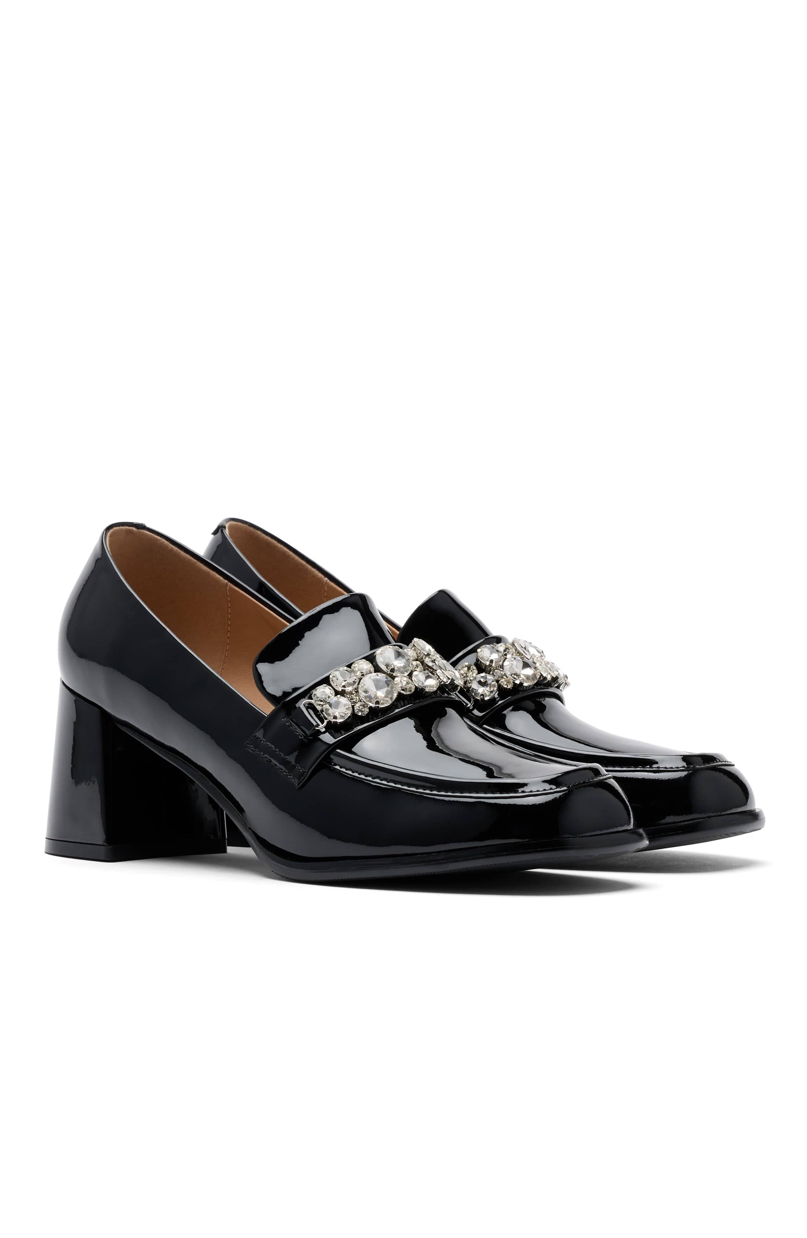 MARC NOLAN Margot Leather Penny Loafer Block Pumps, Alternate, color, Black