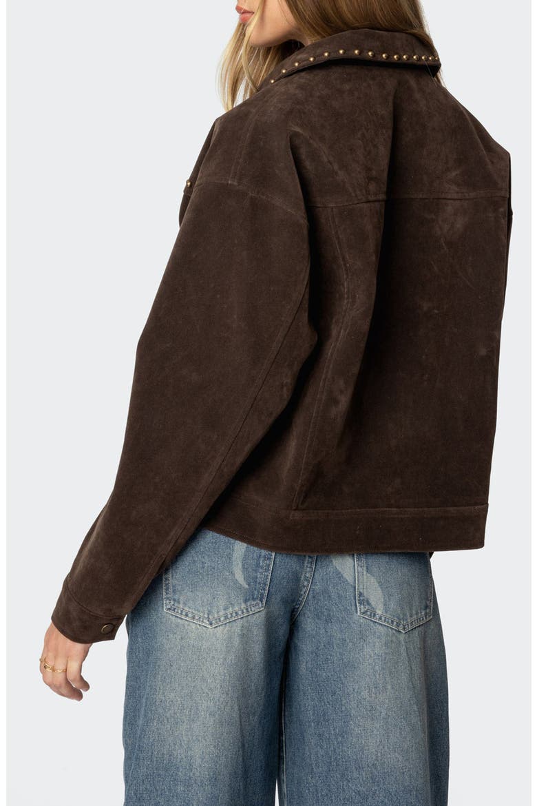 Memphis Studded Faux Suede Jacket, Alternate, color, BROWN