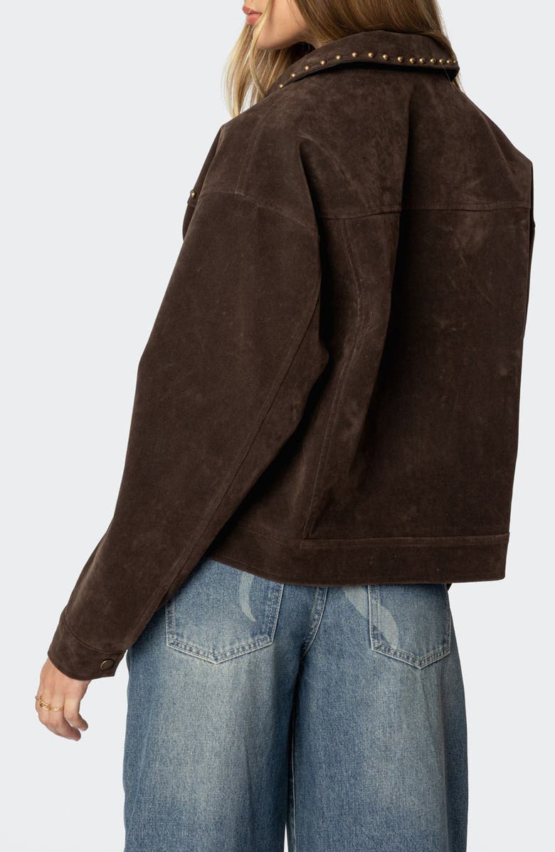 EDIKTED Memphis Studded Faux Suede Jacket, Alternate, color, Brown