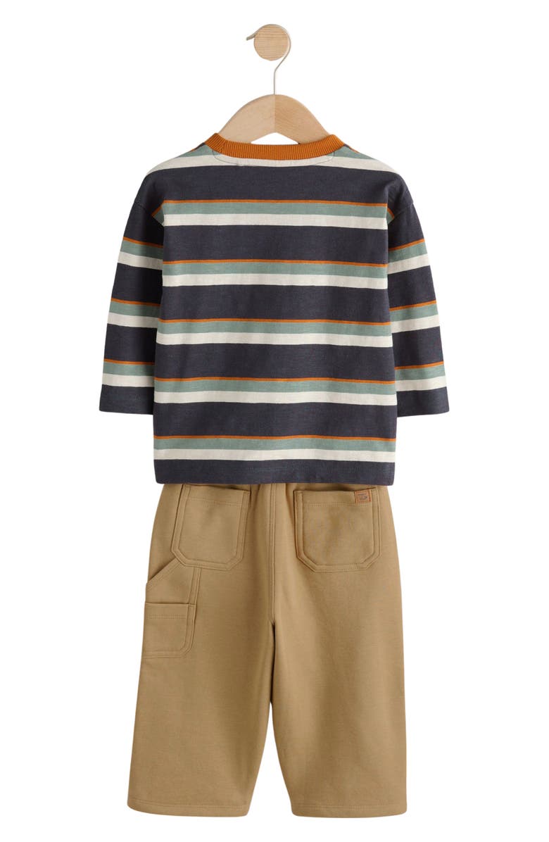NEXT Kids' Stripe Crewneck Shirt & Sweatpants Set, Alternate, color, Charcoal Grey