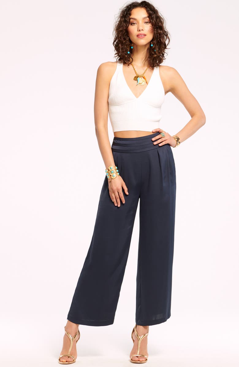 Ramy Brook Joss Crop Satin Pants, Alternate, color, Black