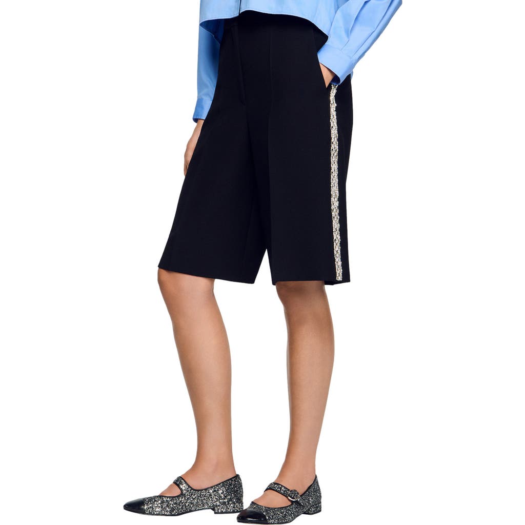 Sandro Bermuda With Rhinestone Band In Black