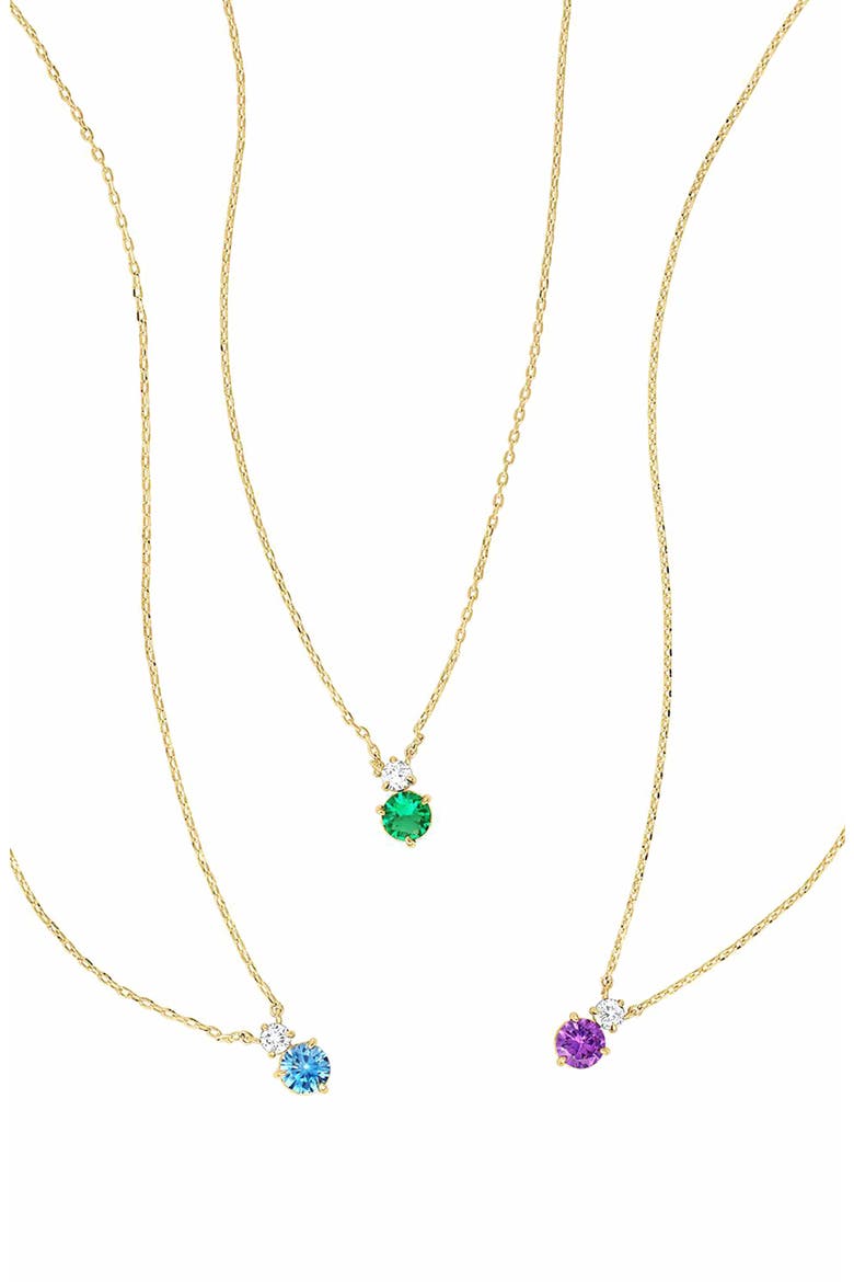 14k Gold Plated Deux Birthstone Necklace Personalized Trendy Gift Idea, Alternate, color, Emerald/May