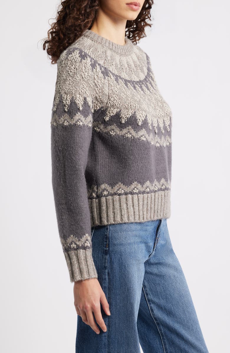 525 Lela Fair Isle Raglan Sweater, Alternate, color, Washed Black Combo
