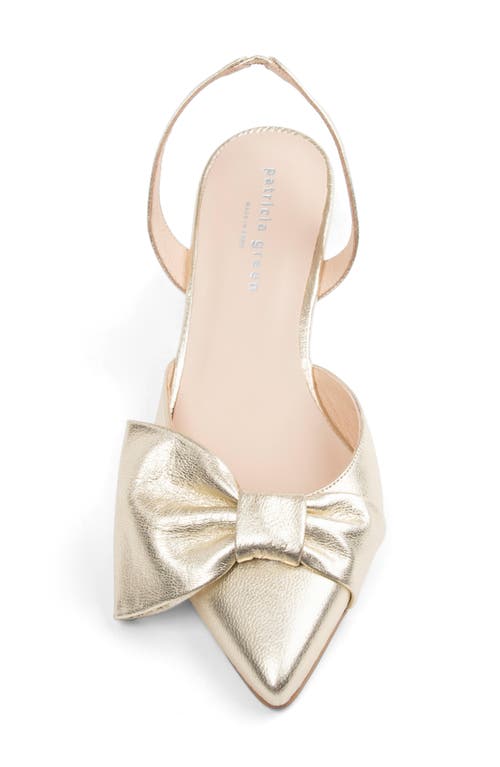 Patricia Green London Bow Pointed Toe Kitten Heel Pump In Gold Leather