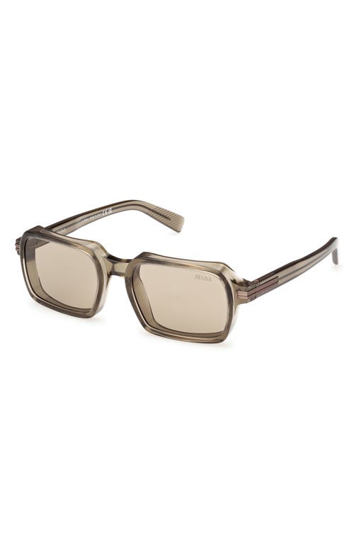 Zegna Rectangle Frame Sunglasses In Shiny Opal Brown