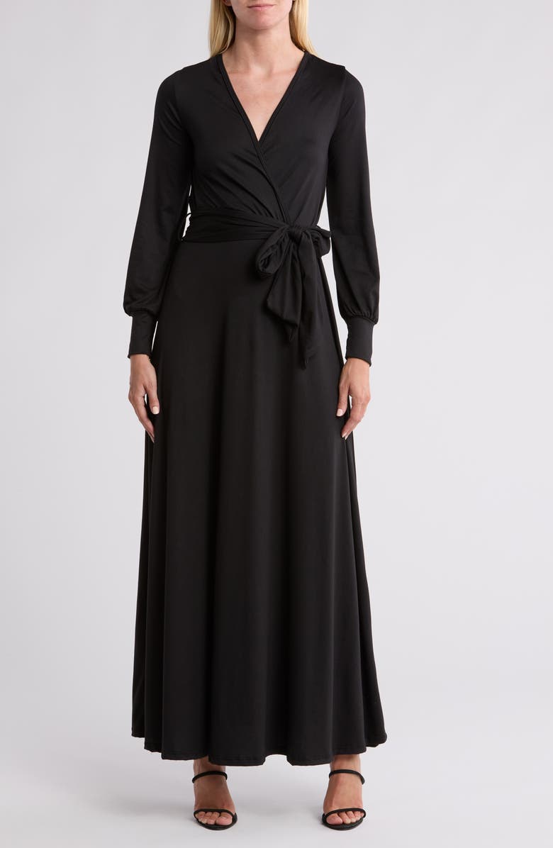 GO COUTURE Long Sleeve Maxi Wrap Dress, Main, color, Black2