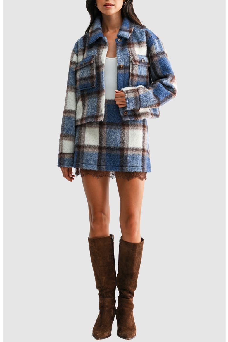 Plaid Lace Hem Miniskirt, Alternate, color, BLUE IVORY PLAID