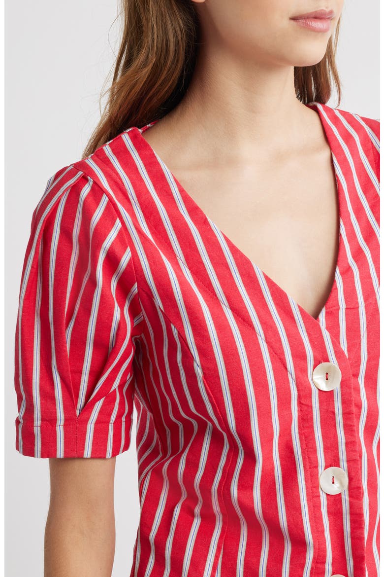 Stripe Organic Cotton & Linen Button-Up Top, Alternate, color, RED