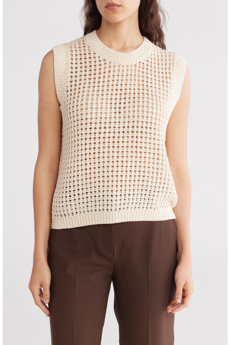 Open Stitch Pima Cotton Sweater Vest, Main, color, BONE