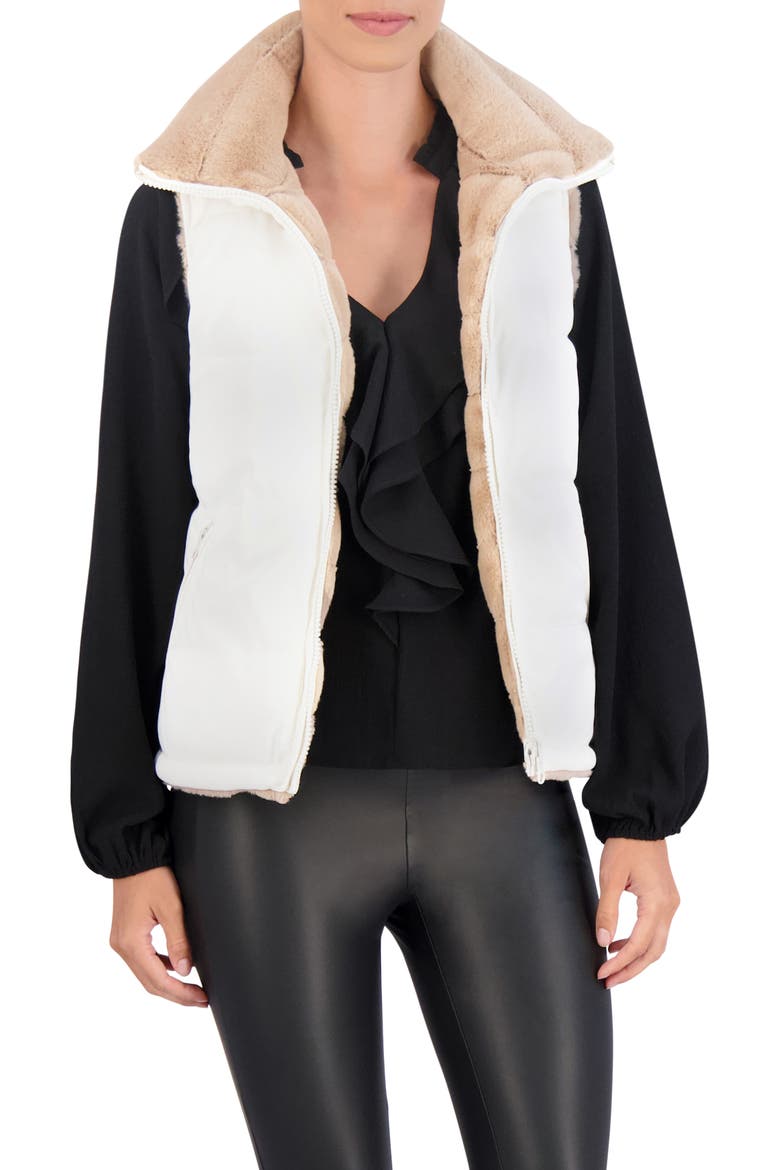 Water Resistant Reversible Faux Fur Puffer Vest, Alternate, color, IVORY