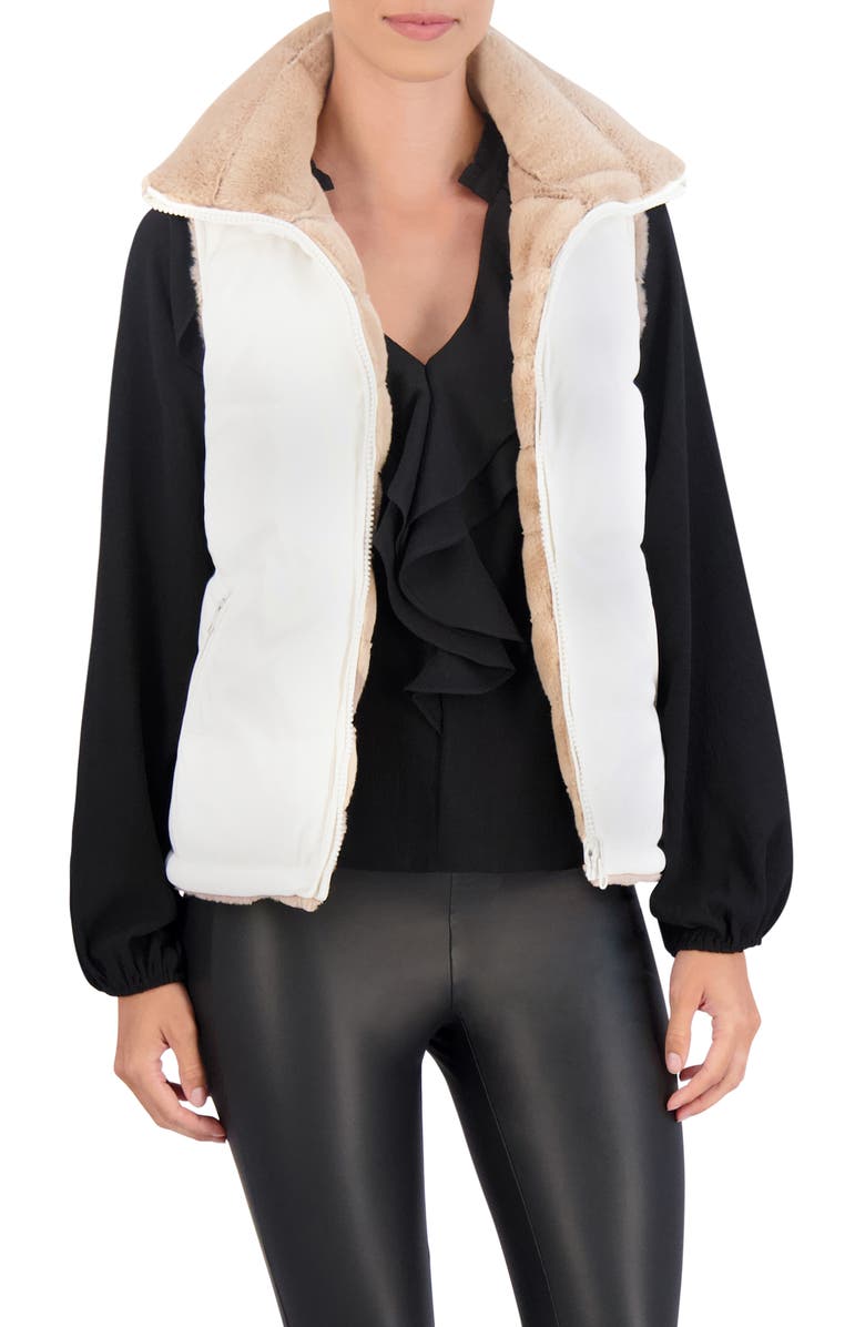 Ookie & Lala Water Resistant Reversible Faux Fur Puffer Vest, Alternate, color, Ivory