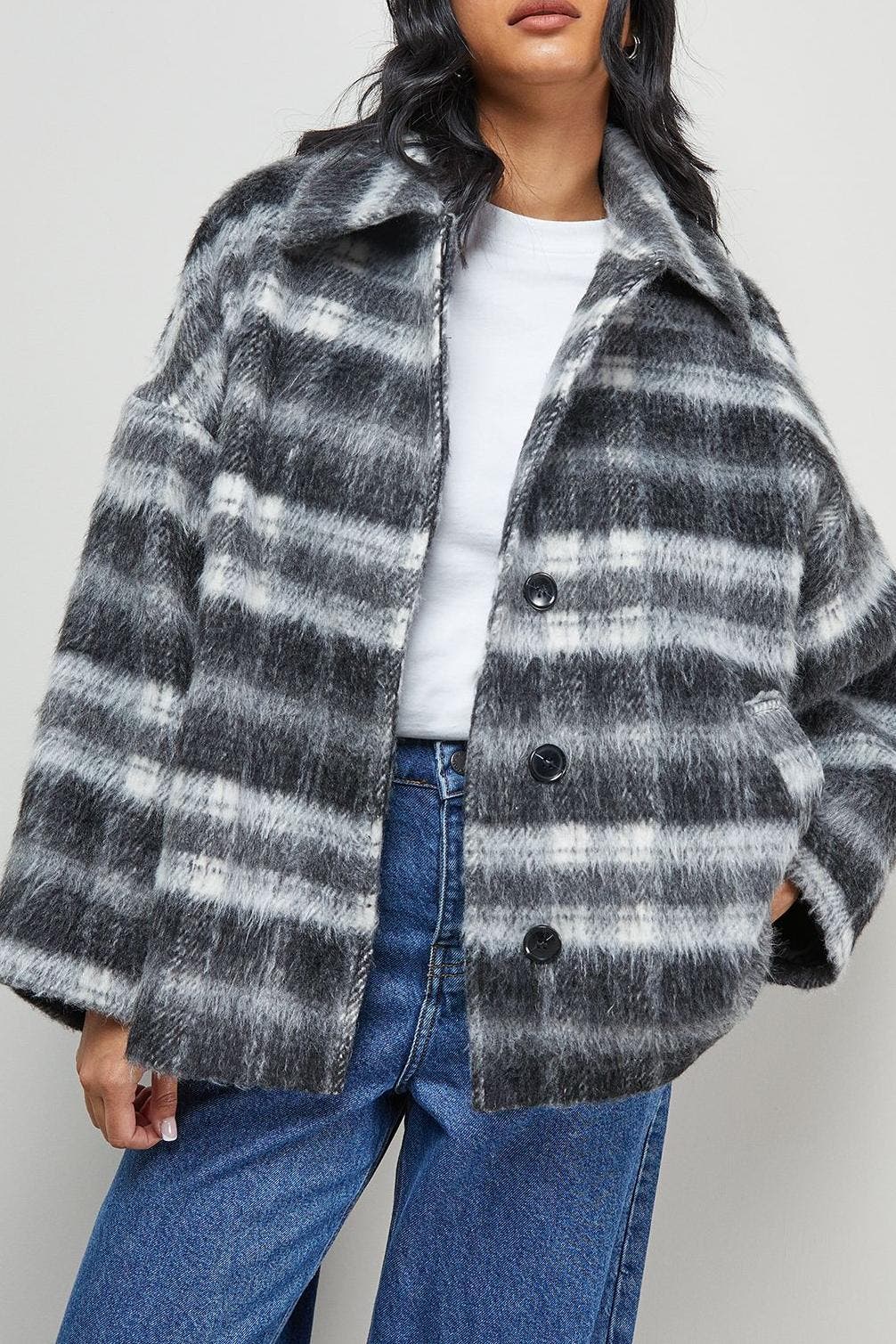 Warehouse Check Oversized Short Car Coat (Women) | Nordstrom