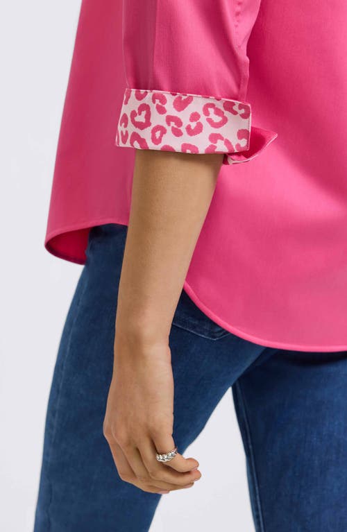 Foxcroft Margie Three-quarter Sleeve Button-up Shirt In Pink Flambe