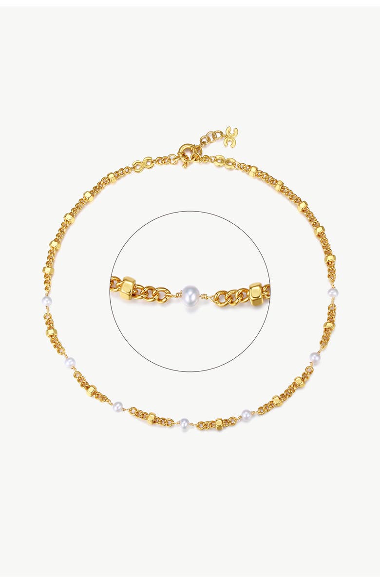 Classicharms Hexagon Bead Necklace With Freshwater Pearls, Main, color, Gold
