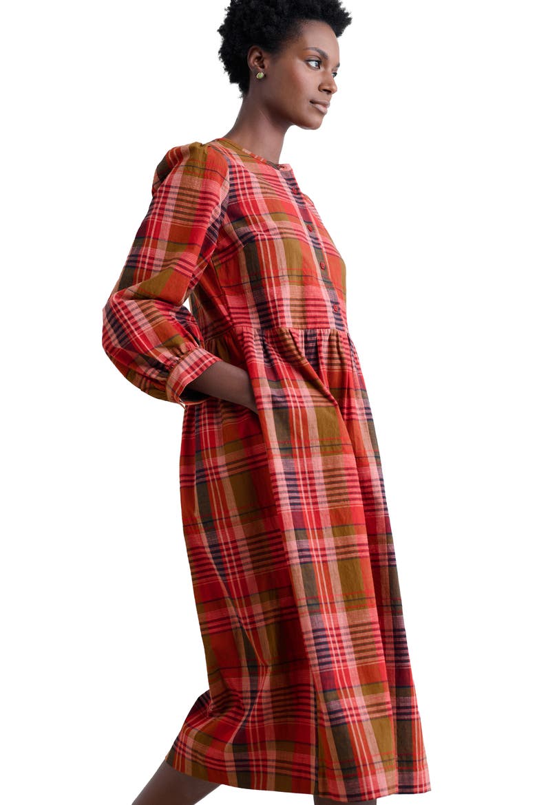 Trenkan Plaid Long Sleeve Organic Cotton Midi Dress, Alternate, color, SPRING SQUALL SQUASH