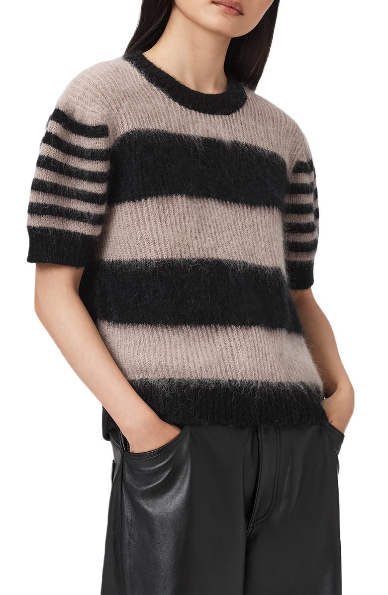AllSaints Clem Stripe Puff Sleeve Wool & Mohair Blend Sweater, Main, color, 