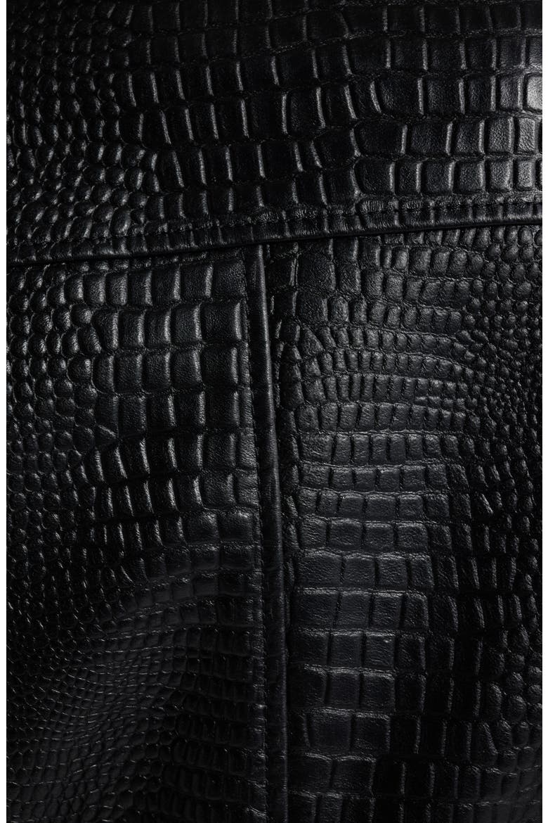 Short Croc-Embossed Leather Jacket, Alternate, color, BLACK