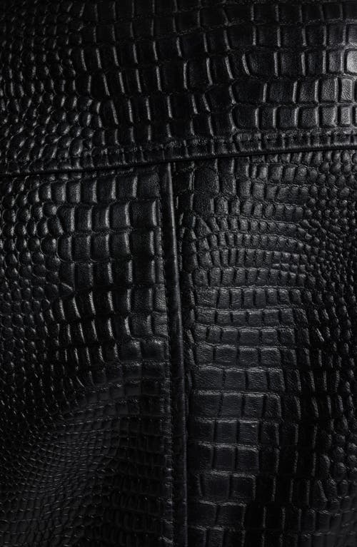 Bernardo Short Croc-embossed Leather Jacket In Black