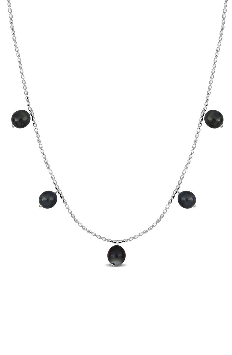 DELMAR Sterling Silver Cultured Black Tahitian Pearl Charm Necklace, Main, color, Black